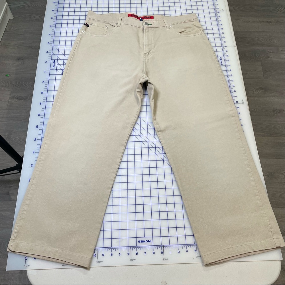 Tommy Hilfiger Tan Leather Logo Patch Pants made in canada‎ size 38
